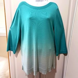 Chico's Women's Pullover Sweater Ombre Shimmer 3/4 Slv Fas Dark Aqua Sz 3